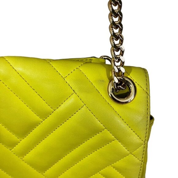 Michael Kors Peyton Vegan leather cross body purse yellow quilted chain strap - Picture 12 of 12